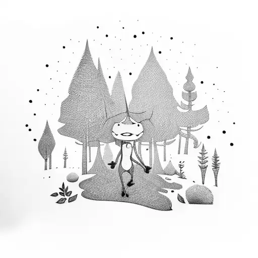 A Cartoon Character Dancing In A Forest