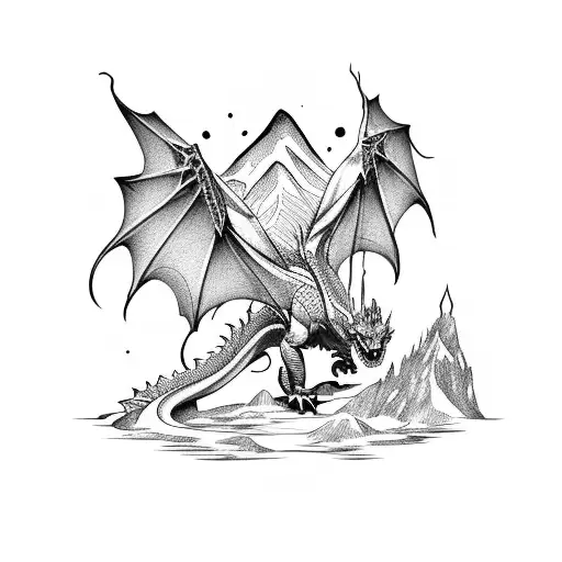 Dragon With Mountain In Background