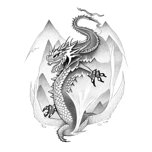 Full Body Dragon With Mountain In Background