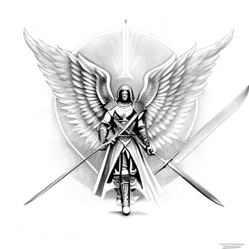 Archangel Michael With Sharp Wings Holding Sword
