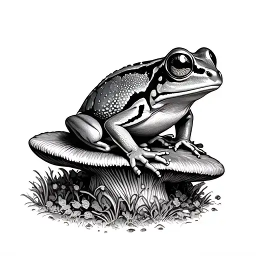 Tree Frog Sitting On A Mushroom