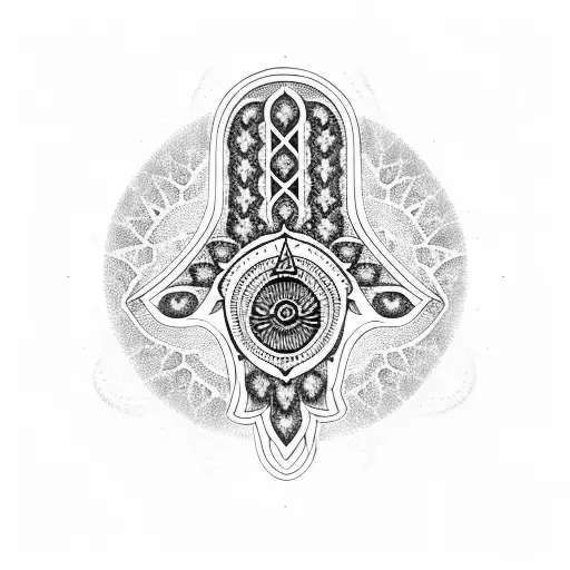 Hamsa Symbol Black And White With Round Mandala For Shoulder