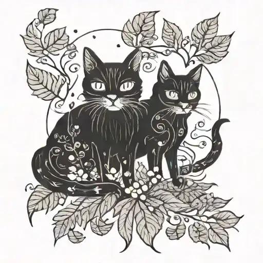 Two Spooky Black Cats With Foliage