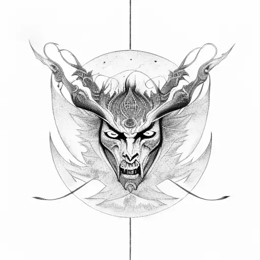 A Portrait Of Azazel With Fiery Eyes And Intricate Patterns