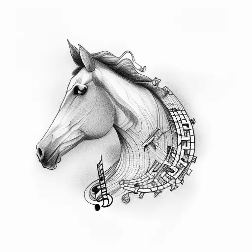 A Sleeping Horse Surrounded By Musical Notes And Instruments
