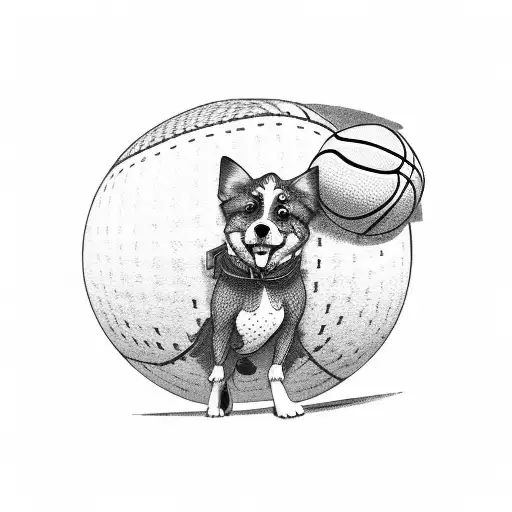 A Dog Holding A Basketball On A Mountain Summit