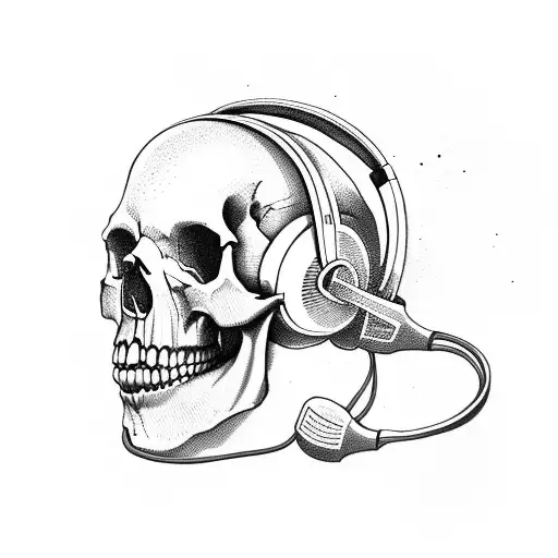 A Skull Wearing Headphones With Musical Notes Flowing Out