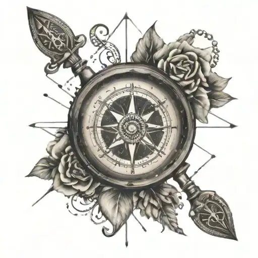 A Gypsy-inspired Compass Tattoo With Musical Instruments As The Directional Points