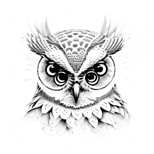 A Detailed Portrait Of A Wise Owl With A Brain-shaped Pattern In Its Feathers