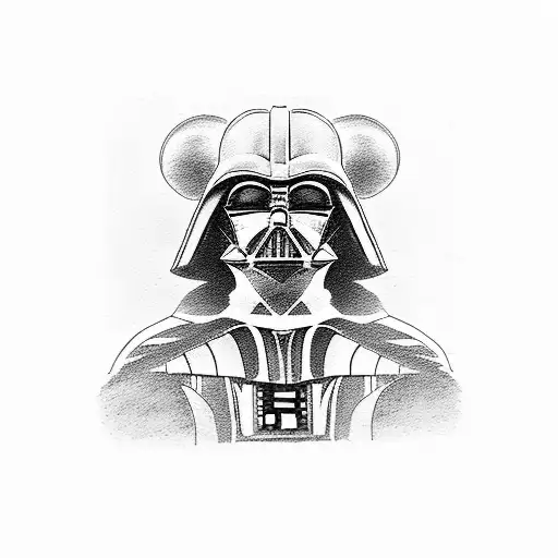 A Dotwork Of Darth Vader And Mickey In Front Of Disney Castle In Marvel Universe