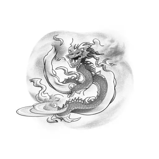 A Car Drifting On A Racetrack With Smoke Forming The Shape Of A Japanese Dragon