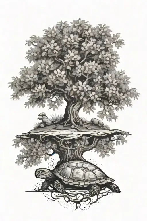 Olive Tree With A Turtle Sitting At The Bottom Part