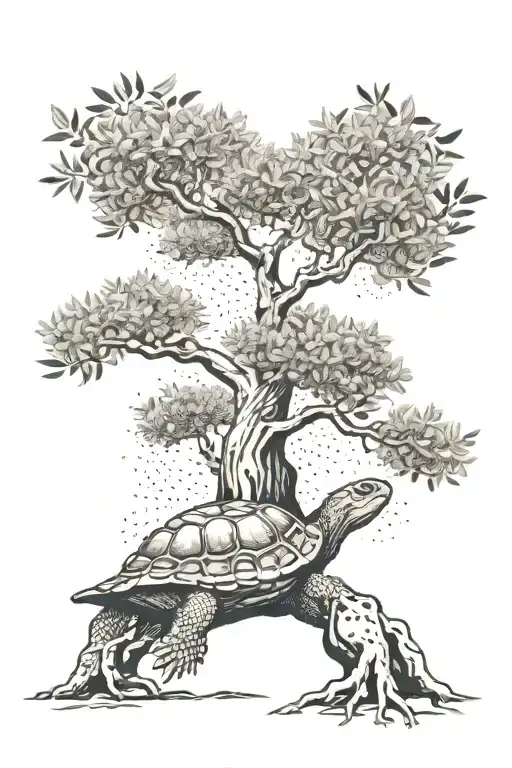 Olive Tree With A Turtle Laying At The Base Of Tree