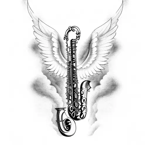 Saxophone With Angel Wings And Clouds