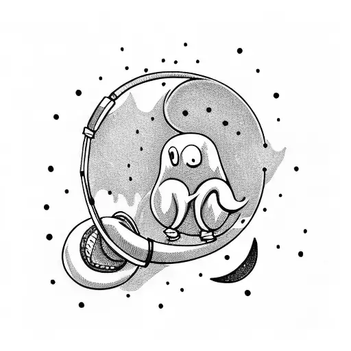 Cute Ghost Wearing Headphones On A Crescent Moon