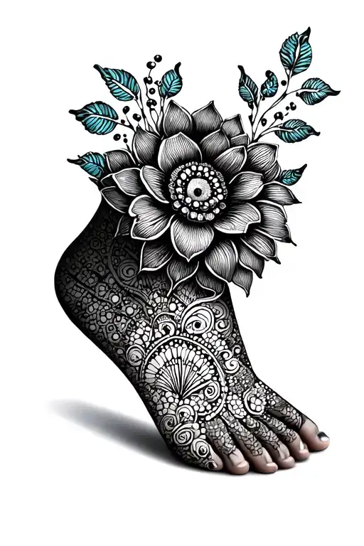 Henna Style Ankle Tattoo With Bobinsana Flower