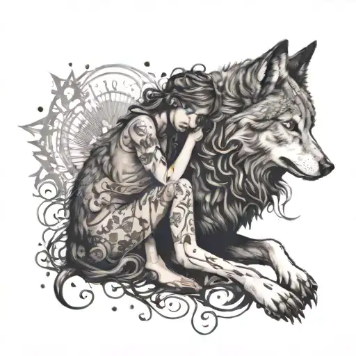 Freedom Wolf Girl Sitting With Him