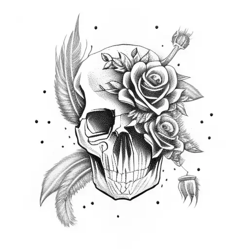 Skull With Roses And Guns And Smoke And Feathers