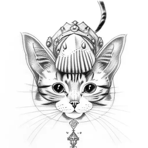 A Vintage-inspired Tattoo Of A Cat Wearing A Lace Collar And Sitting On A Stack Of Fantasy Books