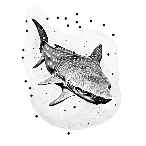 A Dotwork Tattoo Of A Whale Shark Surrounded By Bolts Of Electricity