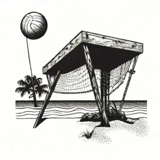 A Polaroid Picture Of A Beach Scene With A Volleyball Net In The Background