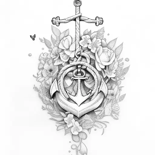 Anchor With Butterfly And Flowers On It