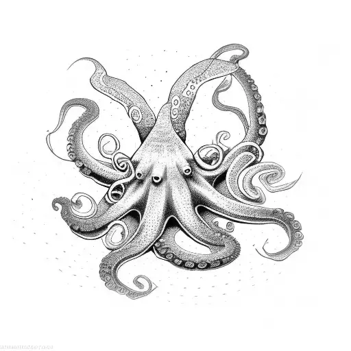 Create A Dotwork Design Featuring An Octopus Surrounded By Symbolic Elements