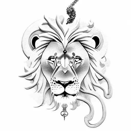 A Lion Wearing A Leo And Libra Zodiac Necklace Tattooing Itself