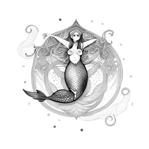 A Seductive Mermaid Surrounded By Intricate Fantasy Symbols