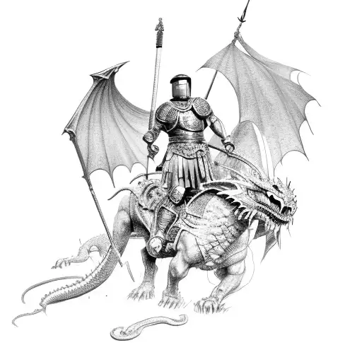 A Roman Gladiator Fighting A Dragon In An Arena