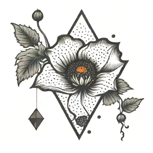 Dotted Line Upside Down Triangle With Color Red Poppy In The Forefront