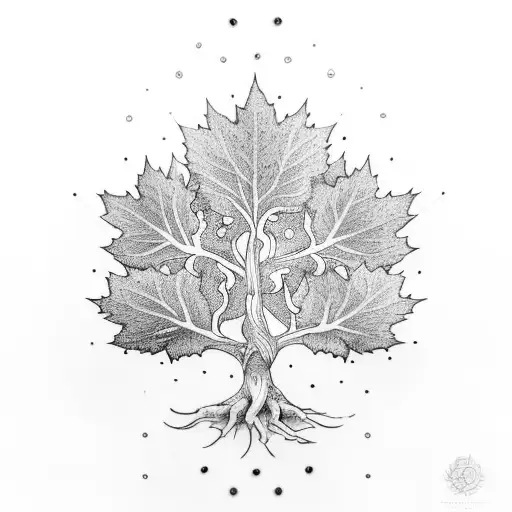 Tree Of Life With Maple Leafs With Squirell