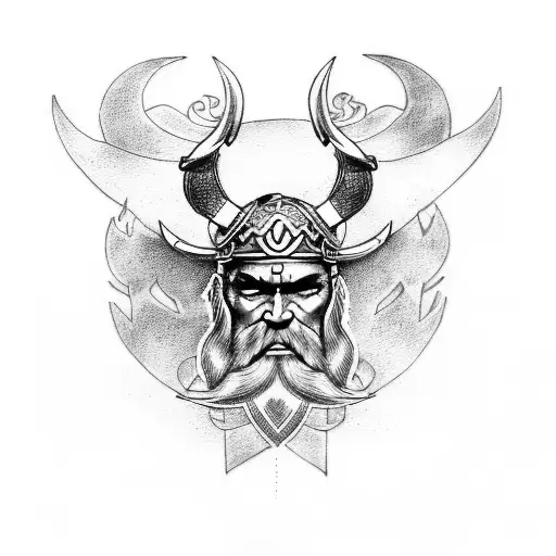 Viking Style Tattoo From Right Thigh To Right Bum That Represents Freedom And Courage