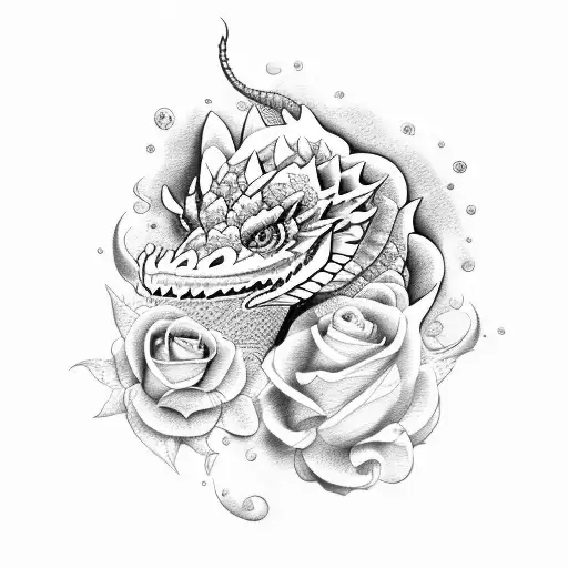 Flowers And A Dragon That Is Colorful