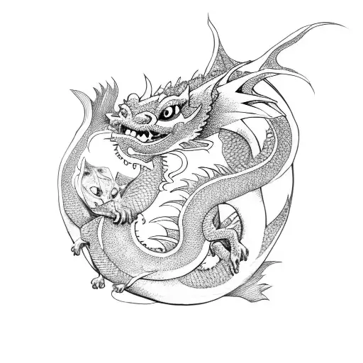 Dragon With Cat And Koi