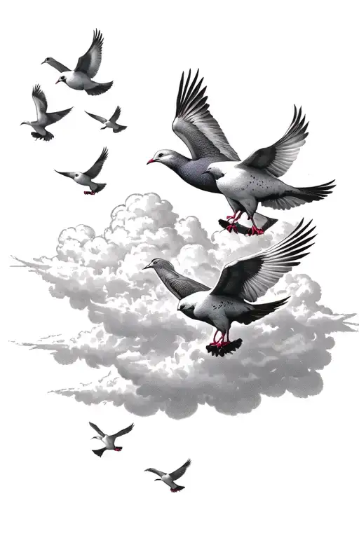 A Group Of Doves Flying Out Of A Cloud Filled Sky