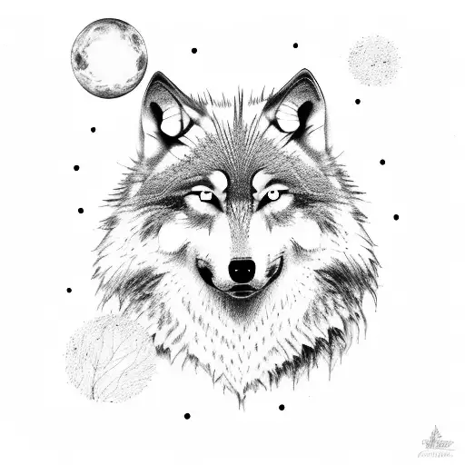 Wolf In The Forest With Blue Eyes Howling At The Moon