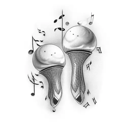 A Pair Of Drumsticks With Musical Symbols Forming The Background