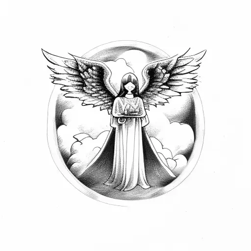 Angel In Clouds Inside Of A Dragon