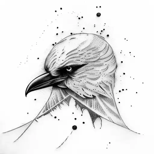 Feather In An Inkblot Where A Crow Flies Away