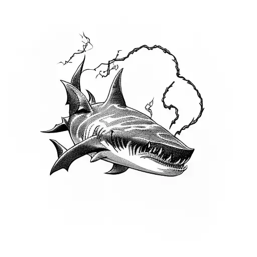 A Beer Bottle Morphing Into A Shark With Anime-style Waves And Lightning