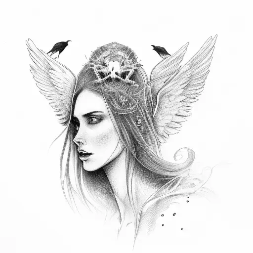 Portrait Of A Woman As An Angel Of Death With Four Horses And Crows