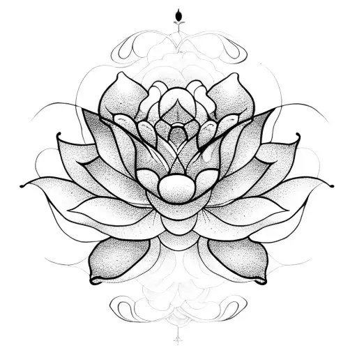 Moon-shaped Blossoming Lotus Flower With A Butterfly Emerging From The Flower With Vines