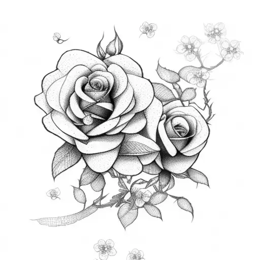 Roses With A Cherry Blossom Tree