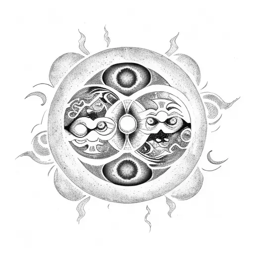 A Moon And Sun In Yin-yang Style With Rock N Roll Symbols