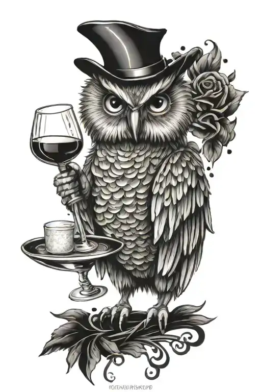Owl In An Evening Gown With A Champagne Flute