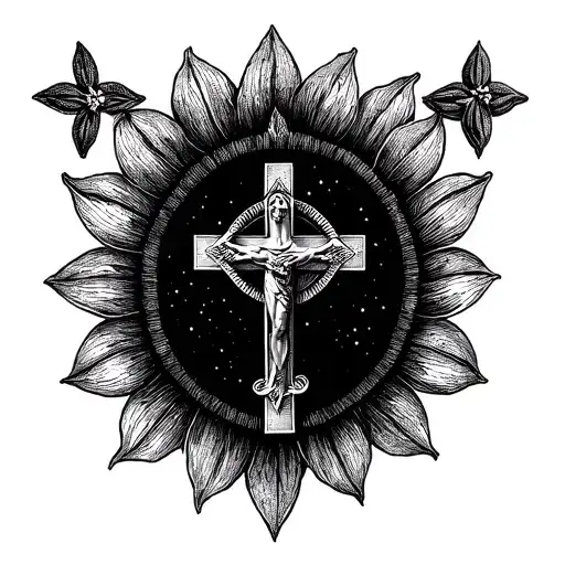 Oreole Du Christ Croix Et 777 Symbol Within The Petals