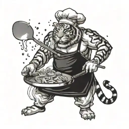A Majestic Tiger Chef Cooking Up A Storm In A Kitchen Filled With Gaming References