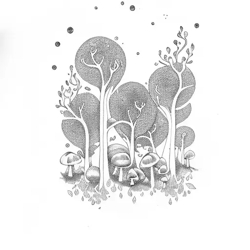 A Mystical Forest With Snails And Fairies Amidst Towering Mushrooms