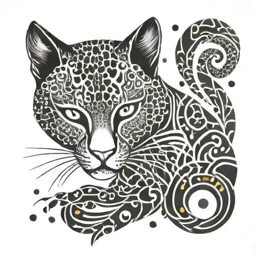 A Fusion Of A Cat And Leopard In A Stylized Tribal Pattern